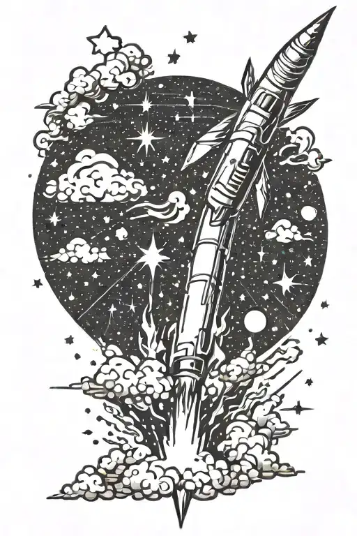 missile launching into the sky filled with stars tattoo design idea
