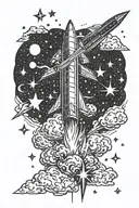missile launching into the sky filled with stars tattoo design idea