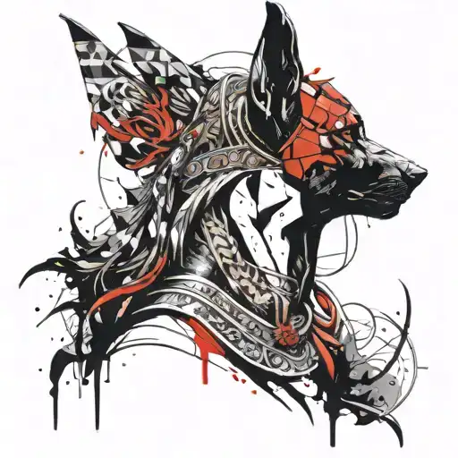 Anubis and femida goddess Athena Greek Mythology Head Side tattoo design idea