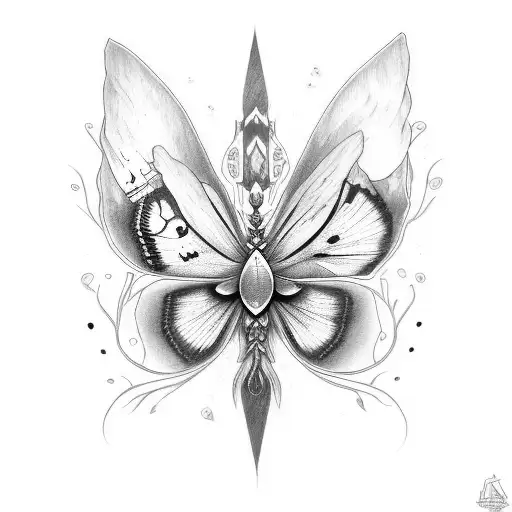 mariposa con ojos y daga tattoo design idea