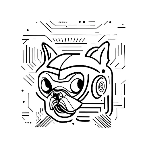 A sleek and modern minimalist tattoo of a french bulldog transforming into a robot, symbolizing the client's love for both animals and transformers tattoo design idea