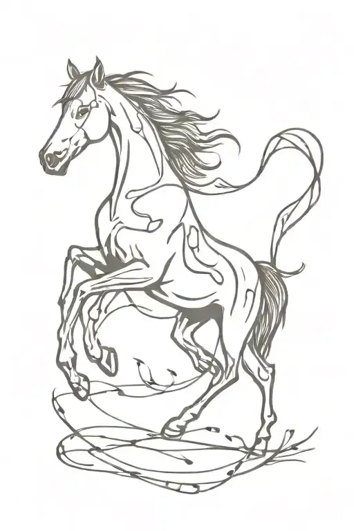 Christian horse running made up of music notes  tattoo design idea