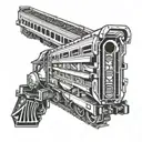 harmonica and train  tattoo design idea