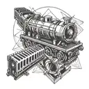 harmonica and train  tattoo design idea