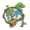 A whimsical boab tree intertwined with a colorful and detailed world map, symbolizing the client's love for travel and exploration tattoo design idea