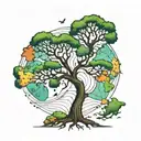 A whimsical boab tree intertwined with a colorful and detailed world map, symbolizing the client's love for travel and exploration tattoo design idea