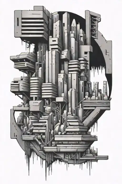 Brutalist city tattoo design idea