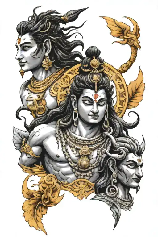 lord shiva tattoo and lord Brahma and lord vishnu mahesh triology tattoo design idea