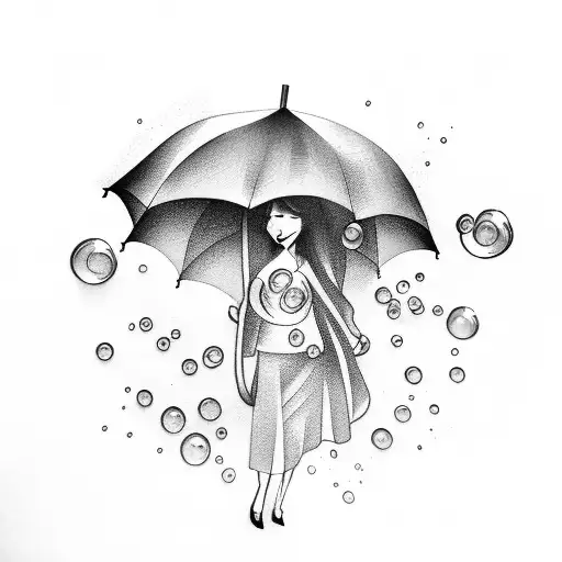 umbrella, flowers, Spanish female, bubbles tattoo design idea