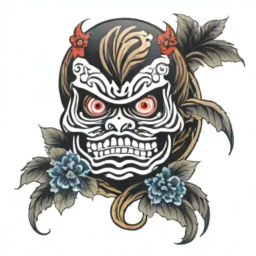daruma with skull tattoo design idea