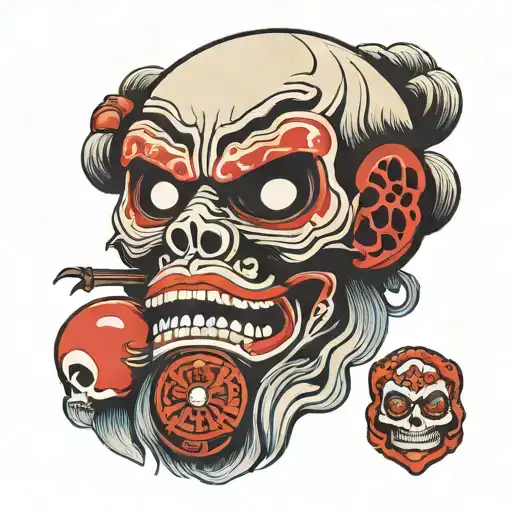 daruma doll and skull tattoo design idea