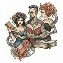 four people holding books tattoo design idea