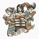 four people holding books tattoo design idea