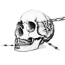 skull with barbed wire and cross on four head tattoo design idea