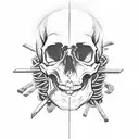 skull with barbed wire and cross on four head tattoo design idea