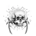 skull with barbed wire and cross on four head tattoo design idea