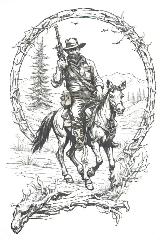 I want a tattoo for my forearm of the scene where Arthur Morgan from the game Red Dead Redemption 2 dreams of a deer. Bl tattoo design idea