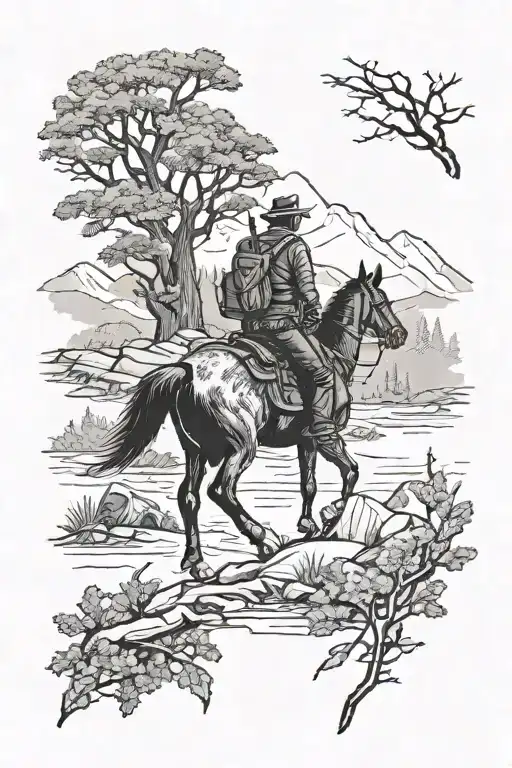 I want a tattoo for my forearm of the scene where Arthur Morgan from the game Red Dead Redemption 2 dreams of a deer. Bl tattoo design idea