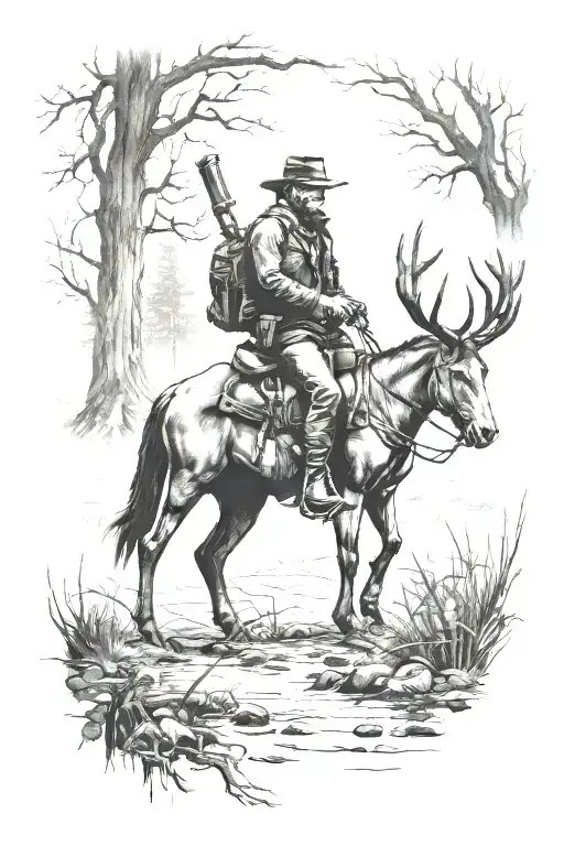 I want a tattoo for my forearm of the scene where Arthur Morgan from the game Red Dead Redemption 2 dreams of a deer. Bl tattoo design idea