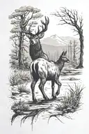 I want a tattoo for my forearm of the scene where Arthur Morgan from the game Red Dead Redemption 2 dreams of a deer. Bl tattoo design idea