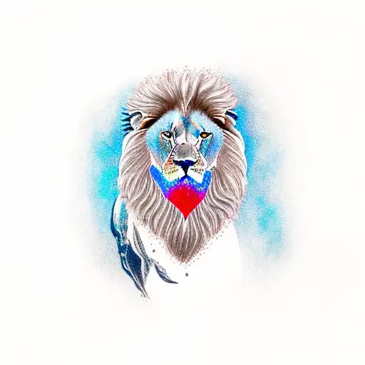 hlaf a lion with a red eye and half a wolf with a blue eye tattoo design idea