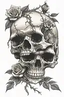 skull, roses and thorns tattoo design idea