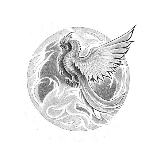 Phoenix rising from a black hole tattoo design idea