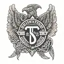 Rolling Stones logo with wings, cross chain and a hollow above the logo and place a banner at the middle  tattoo design idea