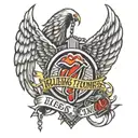 Rolling Stones logo with wings, cross chain and a hollow above the logo and place a banner at the middle  tattoo design idea