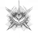 A sinister eye surrounded by flames and daggers tattoo design idea