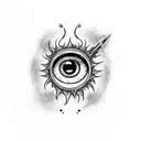 A sinister eye surrounded by flames and daggers tattoo design idea