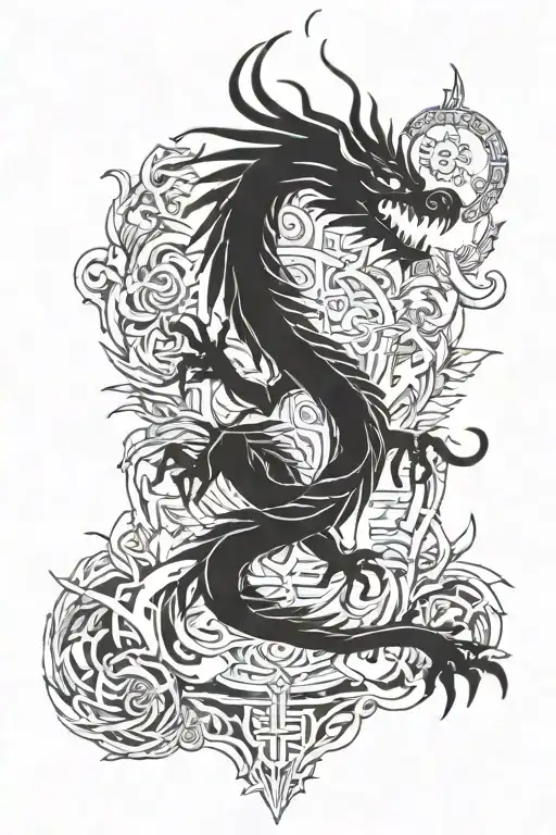 dragon around Trishul and in the center the should be om and Karam below that wolf  owl tattoo design idea