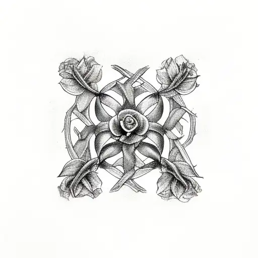 cross with rosevine intertwined tattoo design idea