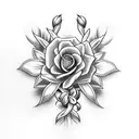 cross with rosevine intertwined tattoo design idea