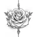 cross with rosevine intertwined tattoo design idea