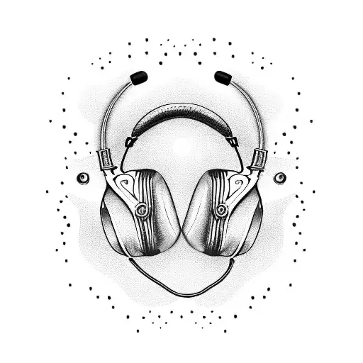 headphones with waveforms and Mandala background tattoo design idea