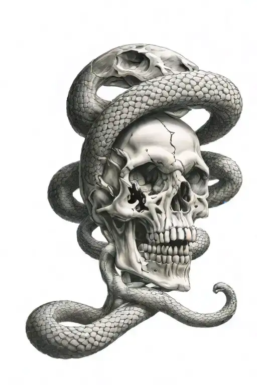 skull and snake tattoo design idea