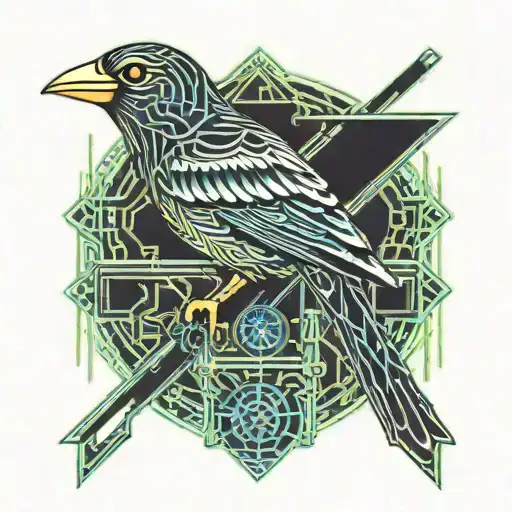 canary bird on a wire tattoo design idea