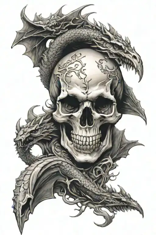 skull and dragon tattoo design idea