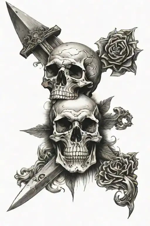skull and dagger tattoo design idea