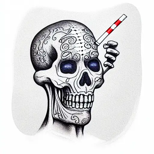 skeleton man smoking cigarette  tattoo design idea