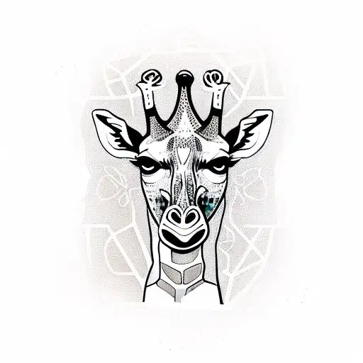 giraffe with geometric shapes and floral tattoo design idea