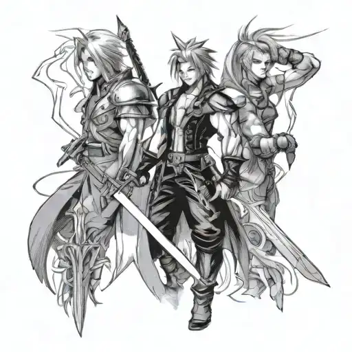 final fantasy swords, cloud , sephiroth, squall, tidus, zack tattoo design idea