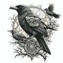 Odin's Ravens, Wolves, and Tree of life on a full arm sleeve tattoo design idea