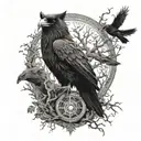 Odin's Ravens, Wolves, and Tree of life on a full arm sleeve tattoo design idea