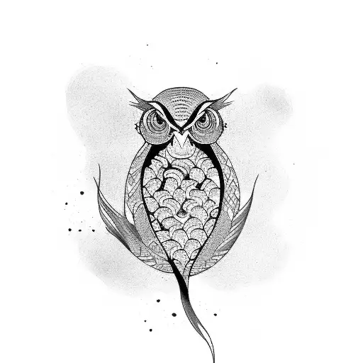 Japanese koi fish swimming around an owl tattoo design idea