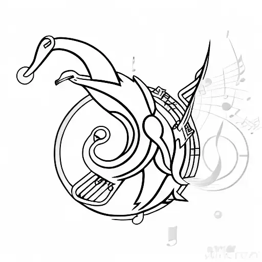 A minimalist tattoo of a soaring Lugia Pokemon surrounded by musical notes tattoo design idea