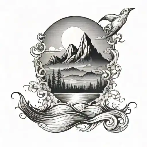 Meer, Sonne, Berge tattoo design idea