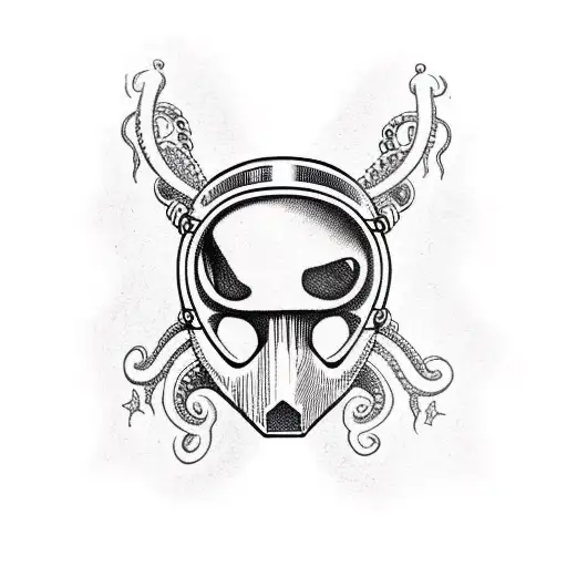 skull in diving helmet with tentacles around tattoo design idea