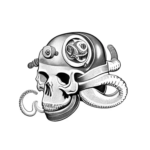 skull in diving helmet with tentacles around tattoo design idea